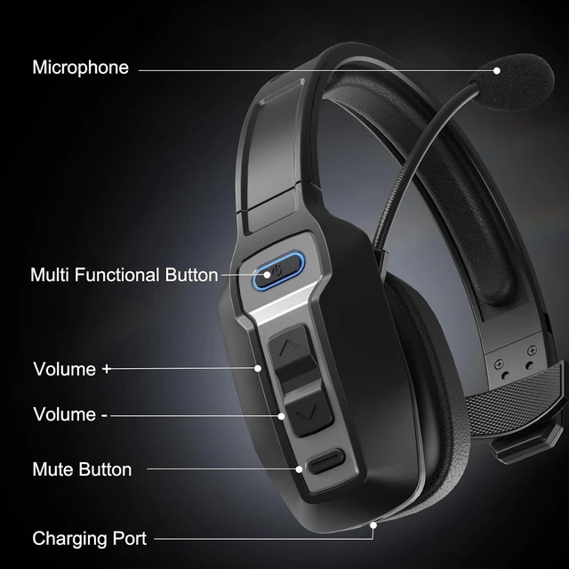 Alt view image 7 of 7 - Bluetooth Headset for Truck Drivers, Single Ear Wireless Headphones with Mic Noise Cancelling, Mute Button, Hands-Free, 60H Playtime for Call Center, Office, Cell Phone