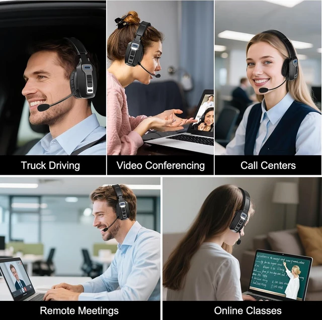 Alt view image 6 of 7 - Bluetooth Headset for Truck Drivers, Single Ear Wireless Headphones with Mic Noise Cancelling, Mute Button, Hands-Free, 60H Playtime for Call Center, Office, Cell Phone