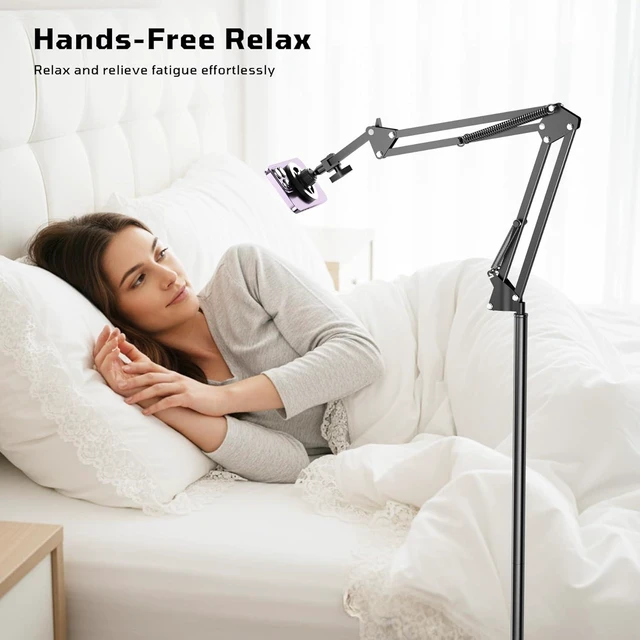 Alt view image 3 of 7 - Floor Magnetic Phone Holder for Bed Laying Down, Adjustable Bedside Phone Stand for iPhone Magsafe, Headboard Cell Phone Mount for Reading