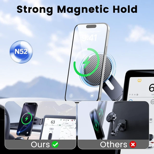 Alt view image 5 of 7 - Tesla Phone Mount with 15W Fast Charging, Foldable Hidden Car Holder for Tesla Model 3 / Y/Cybertruck, 360° Rotatable Dashboard Screen Bracket with Ultra-Strong N52 Magnets