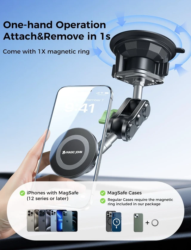 Alt view image 4 of 7 - Magnetic Car Phone Holder, Windshield Metal Suction Cup Mount
