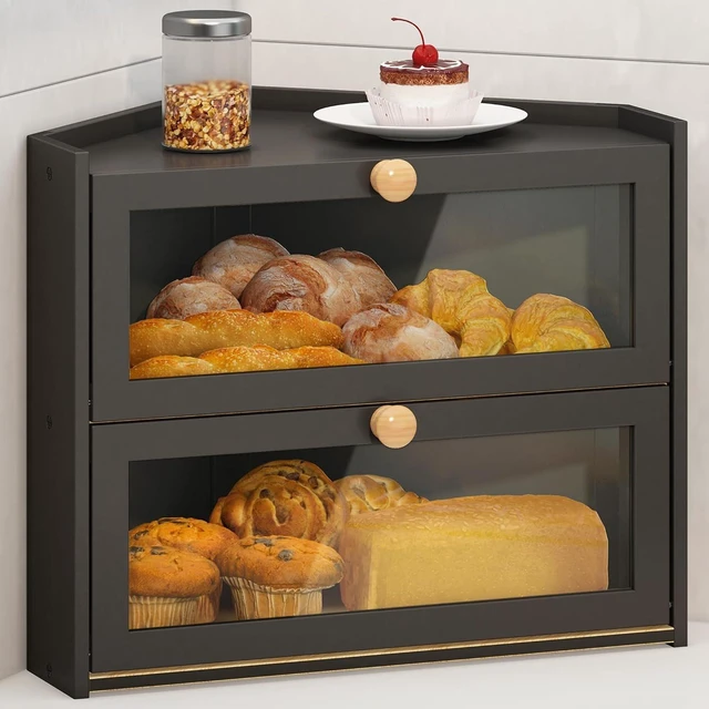 Main image of Corner Bread Box for Kitchen Countertop Bamboo Bread Holder