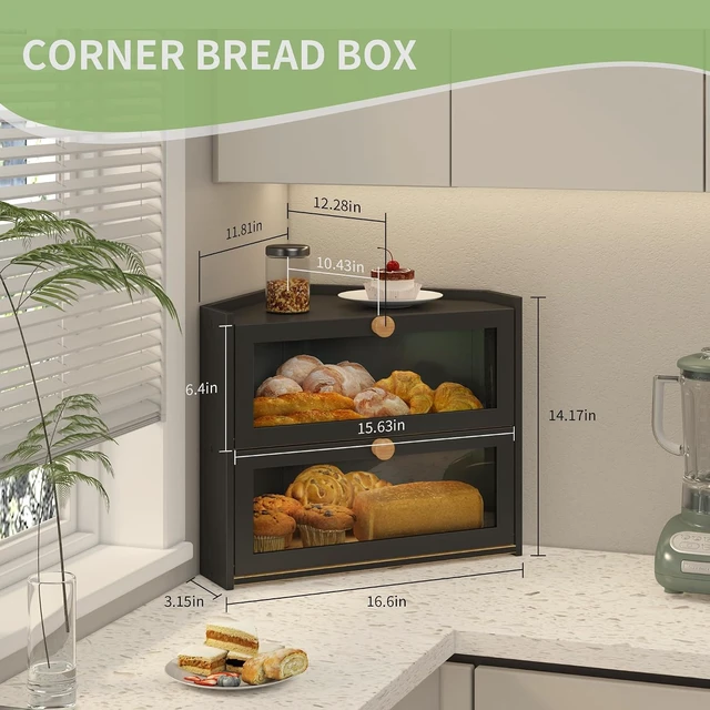 Alt view image 2 of 7 - Corner Bread Box for Kitchen Countertop Bamboo Bread Holder
