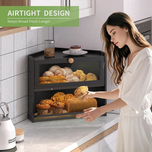 Alt view image 4 of 7 - Corner Bread Box for Kitchen Countertop Bamboo Bread Holder