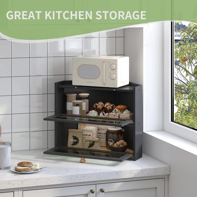 Alt view image 7 of 7 - Corner Bread Box for Kitchen Countertop Bamboo Bread Holder