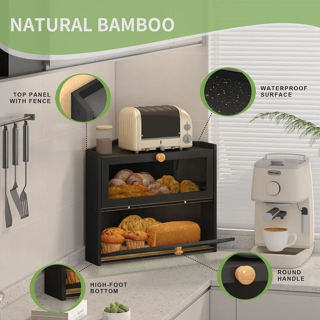 Alt view image 5 of 7 - Corner Bread Box for Kitchen Countertop Bamboo Bread Holder
