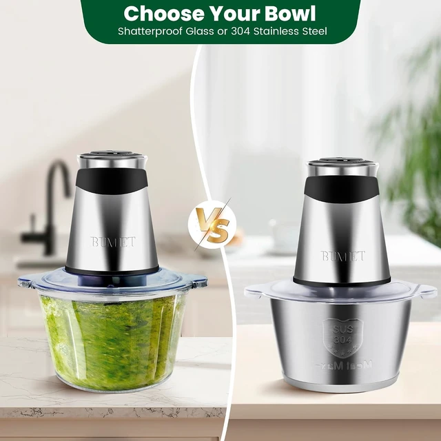 Alt view image 5 of 7 - 500W Meat Grinder 2×8-Cup Bowls 2 Blades Food Chopper
