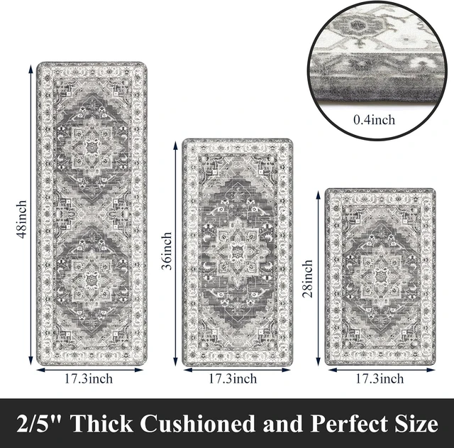 Alt view image 2 of 7 - Cushioned Kitchen Rug Sets 3 Piece Anti Fatigue Kitchen Mats for Floor Non Slip Waterproof Kitchen Rugs and Mats Comfort Standing Mat Runner for Home Office,Sink,Laundry