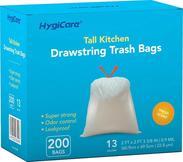Main image of 13 Gallon Tall Kitchen Trash Bags, Fresh Scent 200 Count Drawstring Garbage Bags, Pre-Separated, Odor Control, Ultra Strong, Leakproof, Sturdy, White