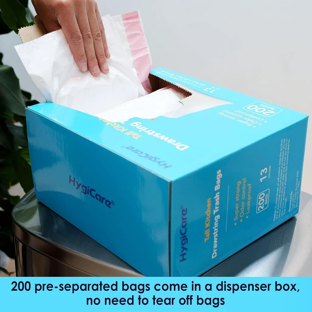 Alt view image 3 of 7 - 13 Gallon Tall Kitchen Trash Bags, Fresh Scent 200 Count Drawstring Garbage Bags, Pre-Separated, Odor Control, Ultra Strong, Leakproof, Sturdy, White