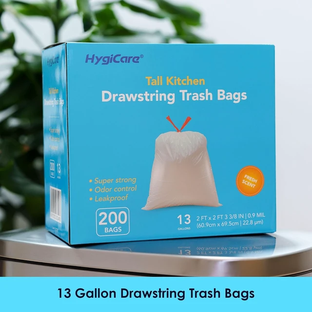 Alt view image 2 of 7 - 13 Gallon Tall Kitchen Trash Bags, Fresh Scent 200 Count Drawstring Garbage Bags, Pre-Separated, Odor Control, Ultra Strong, Leakproof, Sturdy, White