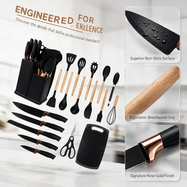 Alt view image 4 of 7 - 19-Piece Silicone Skitchen Utensils Set, Heat-Resistant Nonstick