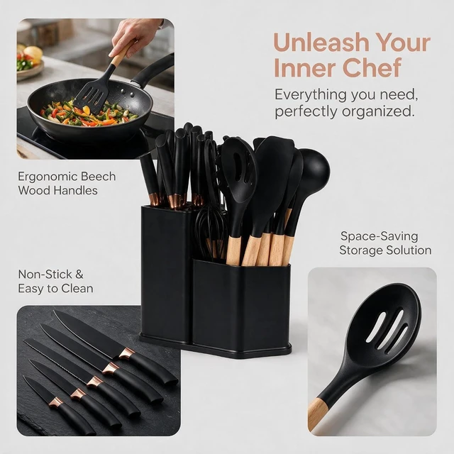 Alt view image 5 of 7 - 19-Piece Silicone Skitchen Utensils Set, Heat-Resistant Nonstick