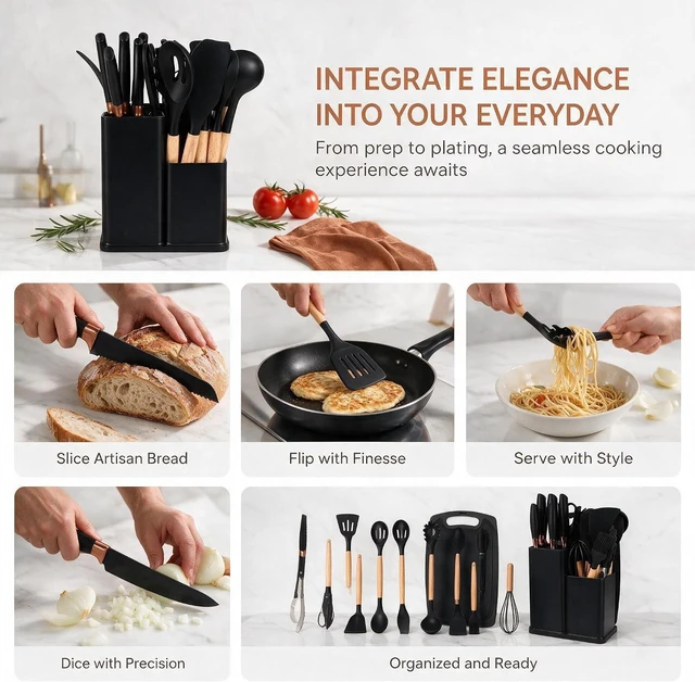 Alt view image 7 of 7 - 19-Piece Silicone Skitchen Utensils Set, Heat-Resistant Nonstick