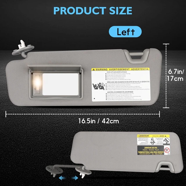 Alt view image 5 of 7 - Sun Visor Driver Side for 2014-2019 Toyota Highlander, Gray Left Side Car Visor with Light Mirror,Replacement#74320-0E074-B0