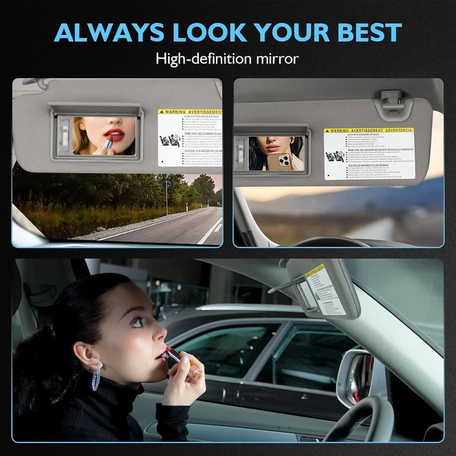 Alt view image 6 of 7 - Sun Visor Driver Side for 2014-2019 Toyota Highlander, Gray Left Side Car Visor with Light Mirror,Replacement#74320-0E074-B0
