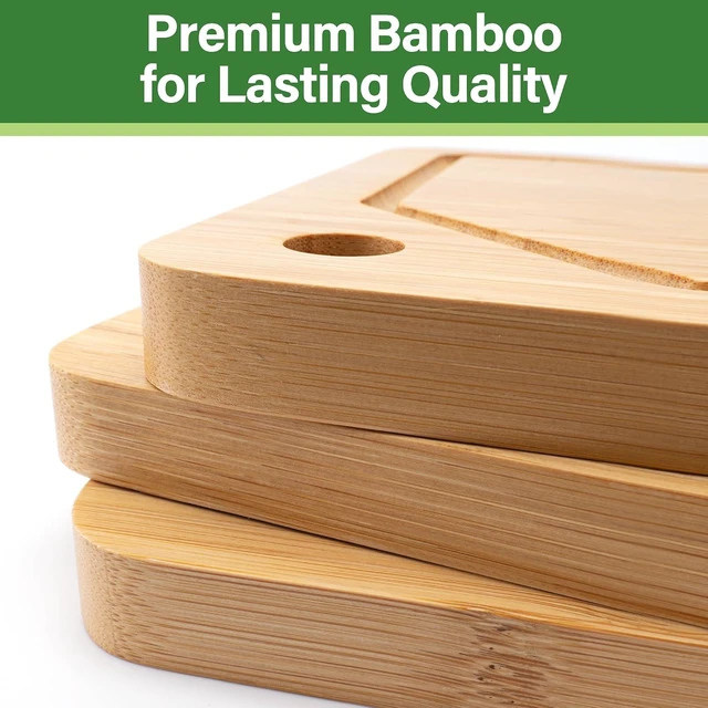 Alt view image 4 of 7 - Bamboo Cutting Board Set, 3-Piece Cutting Board with Stand & Hanging Hole