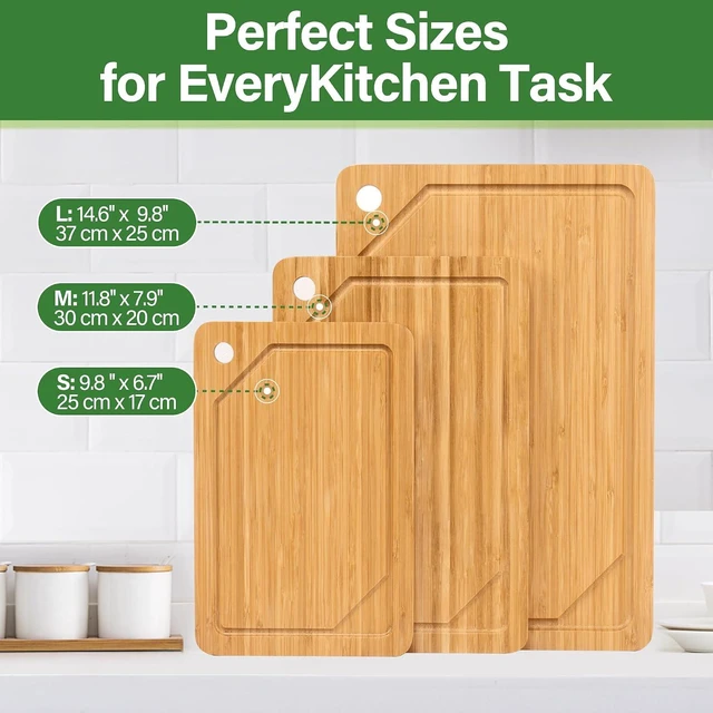 Alt view image 3 of 7 - Bamboo Cutting Board Set, 3-Piece Cutting Board with Stand & Hanging Hole