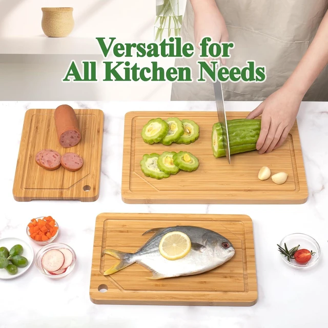 Alt view image 7 of 7 - Bamboo Cutting Board Set, 3-Piece Cutting Board with Stand & Hanging Hole