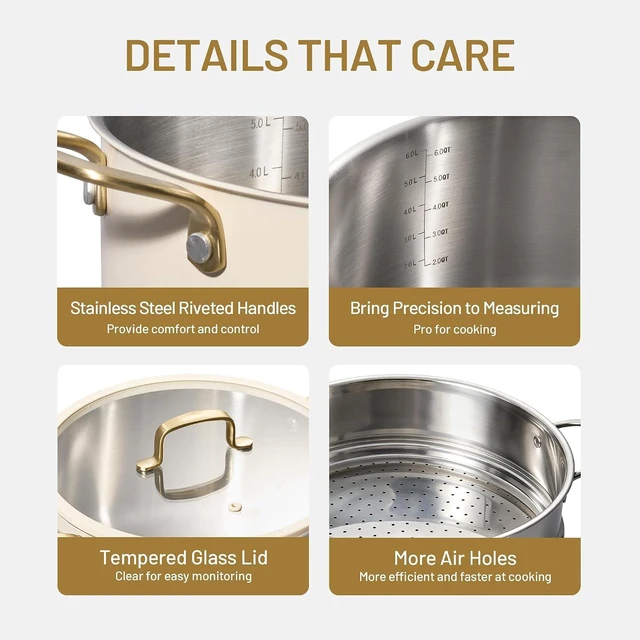 Alt view image 4 of 7 - 8QT Full Clad Tri Ply Stainless Steel Stock Pot with Lid