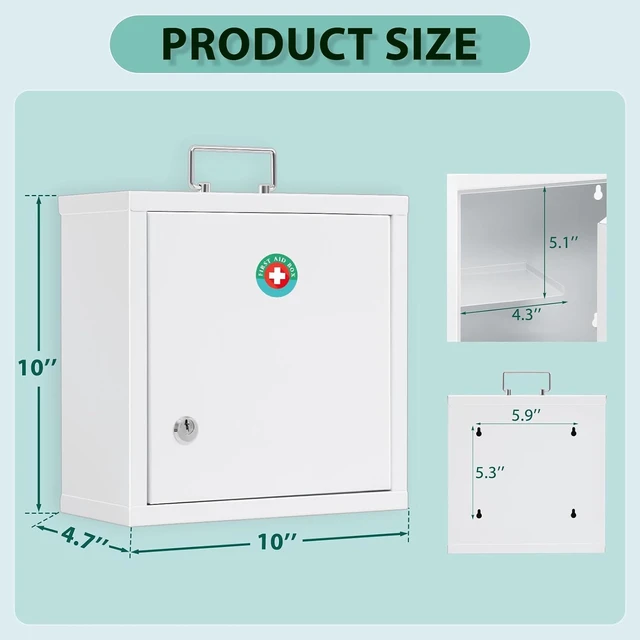 Alt view image 2 of 7 - Locking Medication Lock Box with Keys, Wall Mount, White
