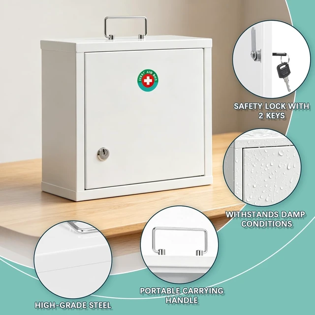 Alt view image 3 of 7 - Locking Medication Lock Box with Keys, Wall Mount, White