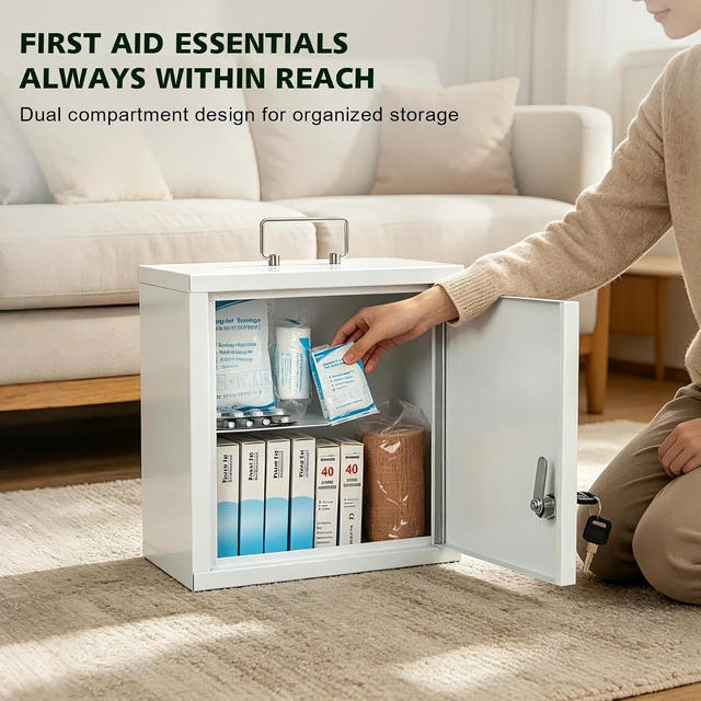 Alt view image 4 of 7 - Locking Medication Lock Box with Keys, Wall Mount, White