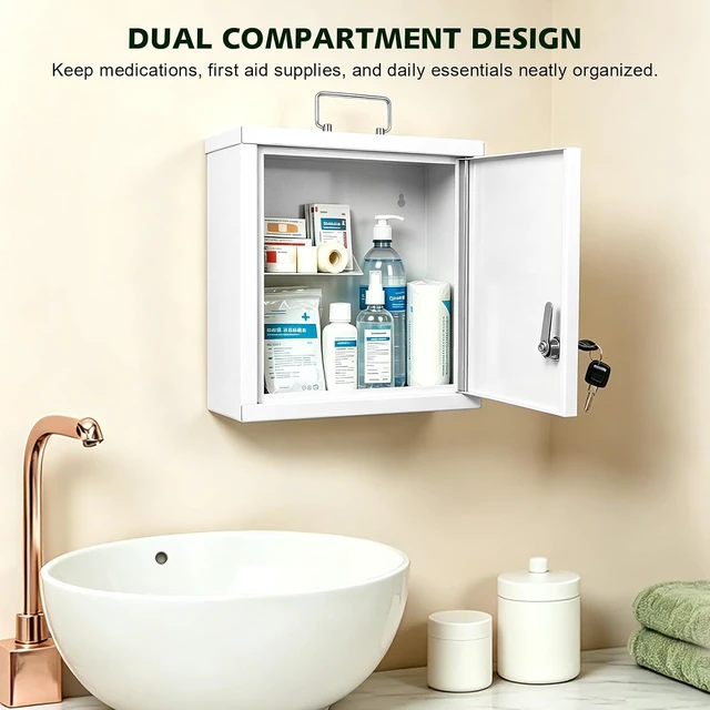 Alt view image 7 of 7 - Locking Medication Lock Box with Keys, Wall Mount, White