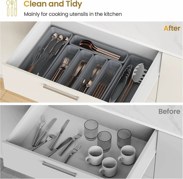 Alt view image 7 of 7 - 7 Pack Silicone Silverware Drawer Organizer, DIY Free Combination Kitchen Drawer Organizer, Utensil Organizer, Moisture-proof and Heat-resistant up to 200°C, Anti-slip Design (Grey)