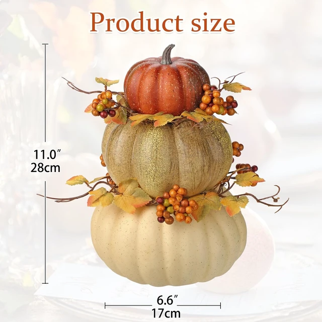 Alt view image 2 of 6 - Artificial Pumpkin Fall Décor - Autumn Table Centerpieces with Faux Berries, Maple Leaves, Stacked Pumpkins Halloween, Thanksgiving & Harvest Home Decoration