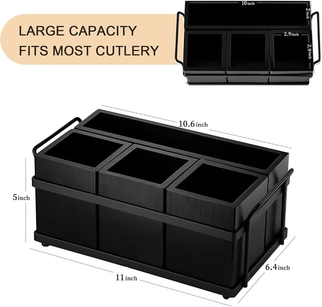 Alt view image 3 of 6 - Silverware Caddy Black Wood Silverware Holder Paper Plate Dispenser