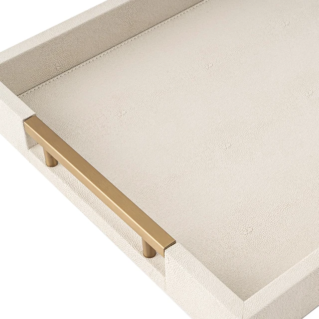 Alt view image 4 of 7 - Beige Faux Leather Serving Tray with Handles Large Decorative Tray for Coffee Table, Ottoman, Living Room, Bathroom Home Decor