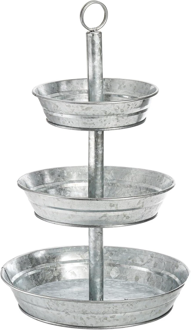Main image of 3 Tier Serving Tray, Galvanized Metal Cupcake Stand Vintage Dessert Appetizer Stand, Rustic Home and Garden Display Stand for Country Farmhouse, Kitchen, Indoor, Outdoor Use