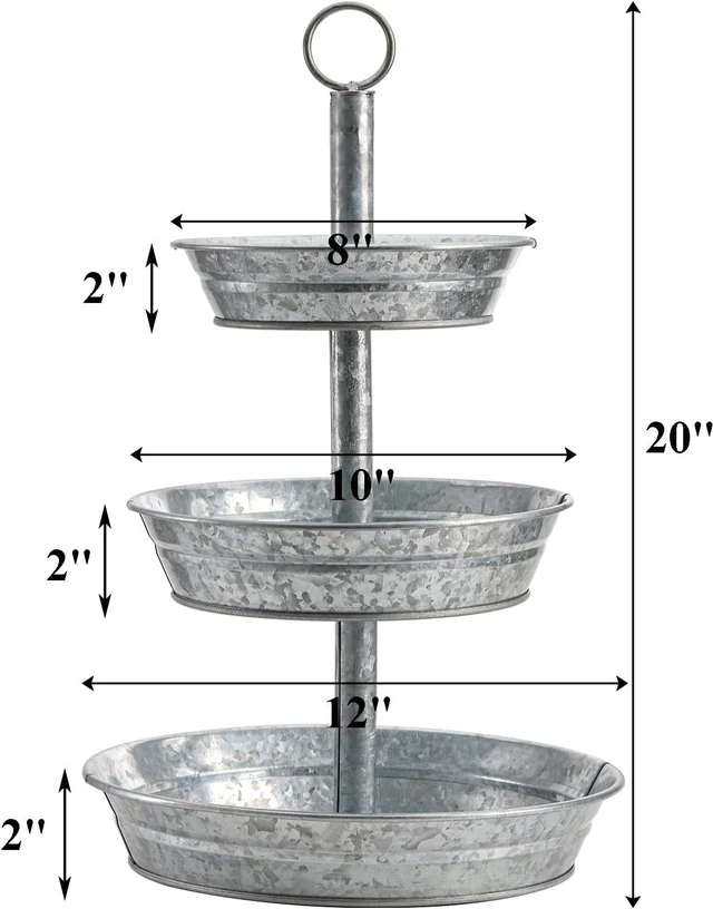 Alt view image 2 of 7 - 3 Tier Serving Tray, Galvanized Metal Cupcake Stand Vintage Dessert Appetizer Stand, Rustic Home and Garden Display Stand for Country Farmhouse, Kitchen, Indoor, Outdoor Use