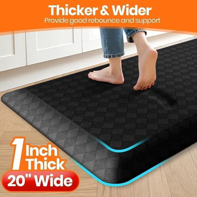 Alt view image 2 of 7 - 1" Thick Kitchen Mats for Floor, Water Resistant Floor Rug,Black/32" x 20"