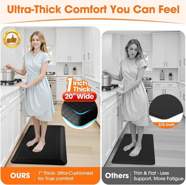 Alt view image 3 of 7 - 1" Thick Kitchen Mats for Floor, Water Resistant Floor Rug,Black/32" x 20"