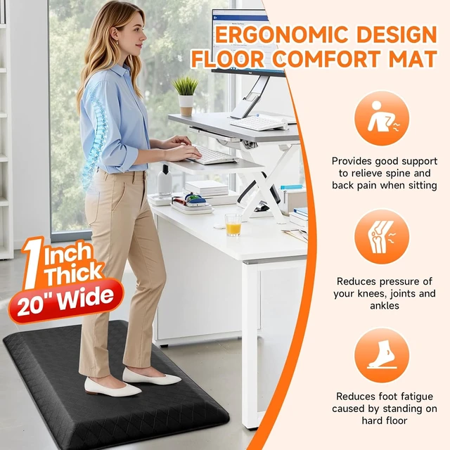 Alt view image 6 of 7 - 1" Thick Kitchen Mats for Floor, Water Resistant Floor Rug,Black/32" x 20"