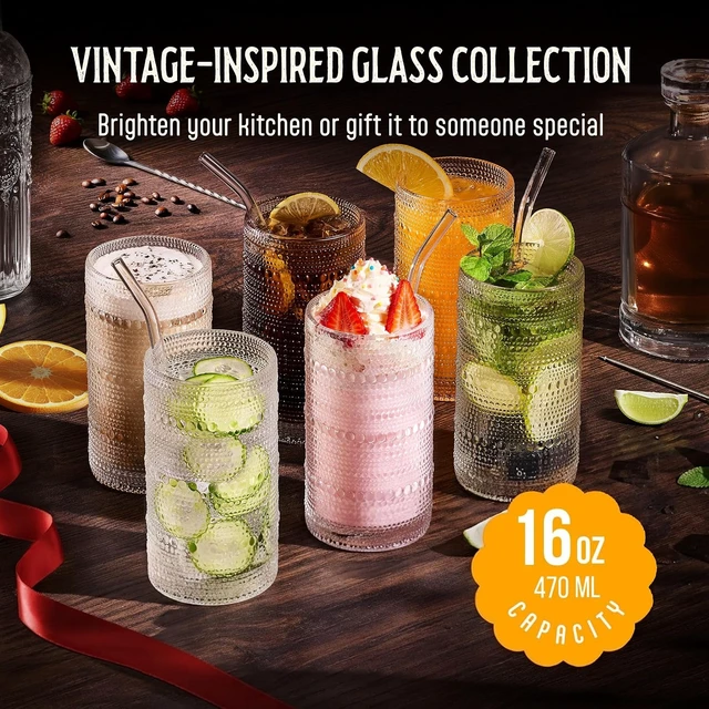 Alt view image 2 of 7 - 16 Oz Hobnail Drinking Glasses Set of 6 - Clear Multipurpose Glassware Sets, Decorative & Stylish Glasses Drinking Set for Bar, Kitchen, Cocktail Glassware, Garden - Home, Dining, & Kitchen