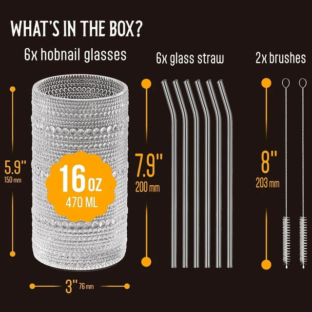 Alt view image 3 of 7 - 16 Oz Hobnail Drinking Glasses Set of 6 - Clear Multipurpose Glassware Sets, Decorative & Stylish Glasses Drinking Set for Bar, Kitchen, Cocktail Glassware, Garden - Home, Dining, & Kitchen
