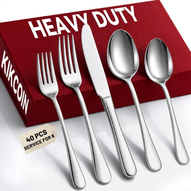 Main image of 40 Pack Silverware Set for 8, Food-Grade Stainless Steel Flatware Set, Heavy Duty Mirror Polished Cutlery Utensils Set with Knives Spoons and Forks Set for Home Kitchen Restaurant Wedding