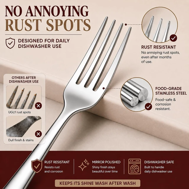 Alt view image 4 of 7 - 40 Pack Silverware Set for 8, Food-Grade Stainless Steel Flatware Set, Heavy Duty Mirror Polished Cutlery Utensils Set with Knives Spoons and Forks Set for Home Kitchen Restaurant Wedding