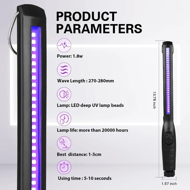 Alt view image 2 of 7 - UV Light Sanitizer, Portable UV Light Disinfection Lamp USB Rechargeable Ultraviolet Light Sanitizer for Home Hotel Travel Car UV Light Sanitizer Wand
