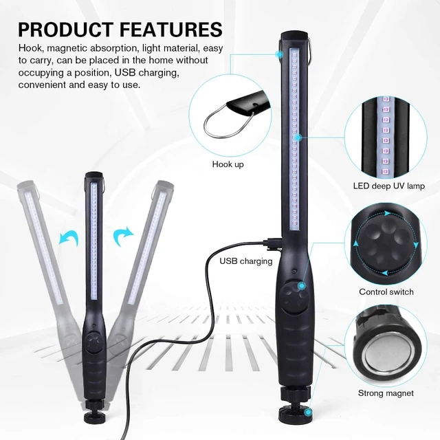 Alt view image 4 of 7 - UV Light Sanitizer, Portable UV Light Disinfection Lamp USB Rechargeable Ultraviolet Light Sanitizer for Home Hotel Travel Car UV Light Sanitizer Wand