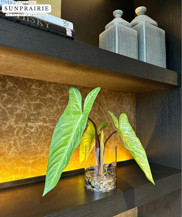 Alt view image 7 of 7 - Realistic Faux Plant in Clear Pot with Artificial Water, Narrow Arrowhead Leaves. Artificial Plants Indoor and Outdoor
