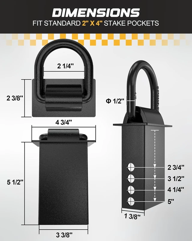 Alt view image 2 of 6 - 4PCS 18000lbs Trailer Stake Pocket D Ring with Security Bolt Nut