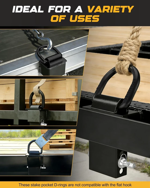 Alt view image 5 of 6 - 4PCS 18000lbs Trailer Stake Pocket D Ring with Security Bolt Nut