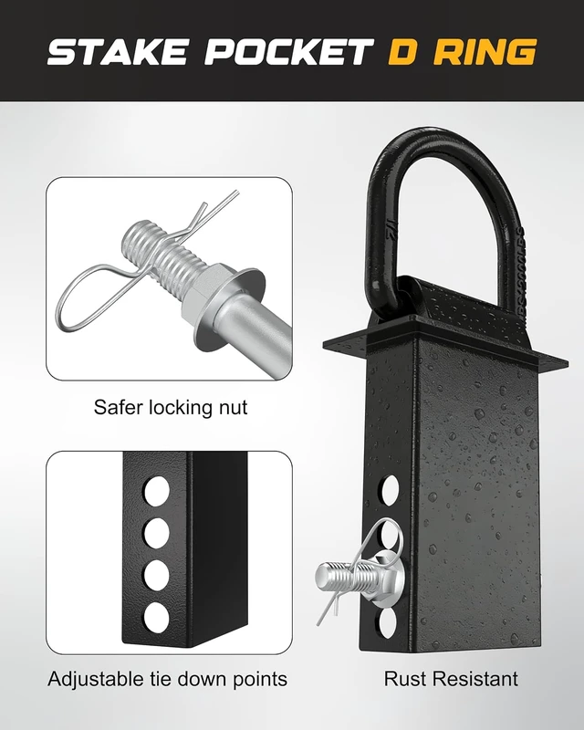 Alt view image 6 of 6 - 4PCS 18000lbs Trailer Stake Pocket D Ring with Security Bolt Nut