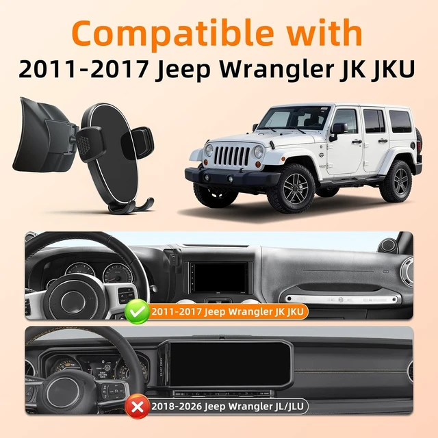 Alt view image 2 of 7 - Car Phone Holder for Jeep Wrangler (2011-2016 2017),Dashboard Phone Mount,360 Phone Holder Rotating,Hands Free Mobile Holder,Car Mount for iPhone, & Android,2015 Wrangler Interior Accessories