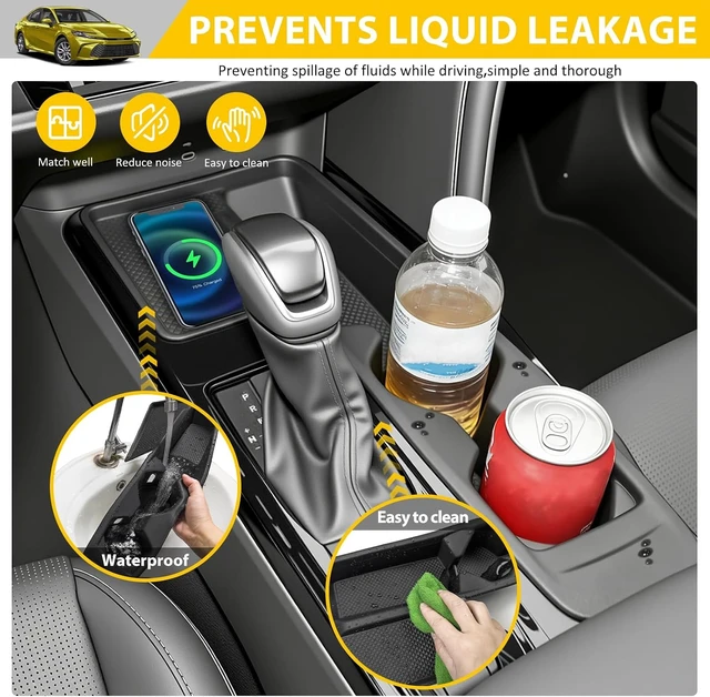 Alt view image 3 of 7 - Cup Holder for 2025 2026 Toyota Camry Center Console Cup Holder Insert with Wireless Charging Mat Cupholder Organizer Coaster Liner for 25 26 Camry Interior Accessories Black
