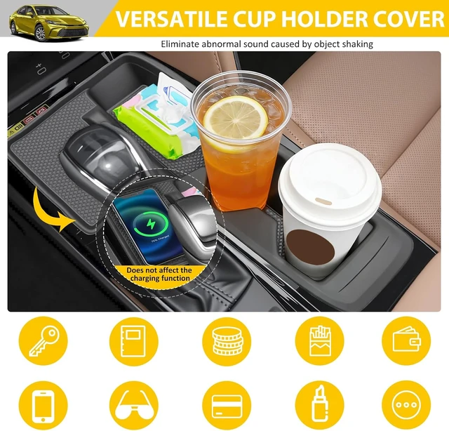 Alt view image 5 of 7 - Cup Holder for 2025 2026 Toyota Camry Center Console Cup Holder Insert with Wireless Charging Mat Cupholder Organizer Coaster Liner for 25 26 Camry Interior Accessories Black